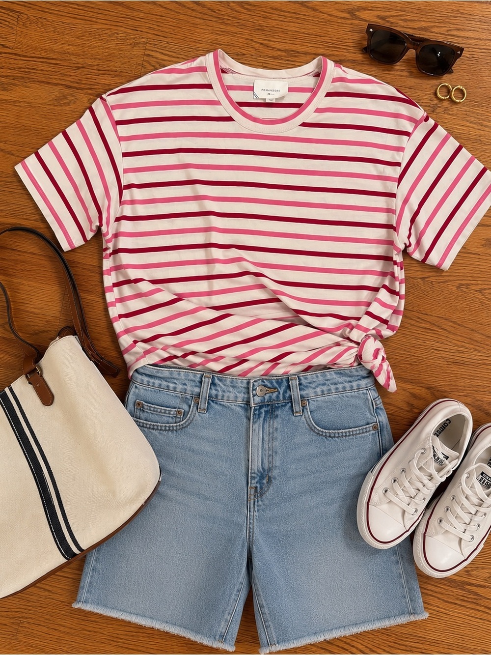 Tuckernuck Pomander Place Preppy Pink Red Stripe Tee 3X Crewneck Short Sleeve